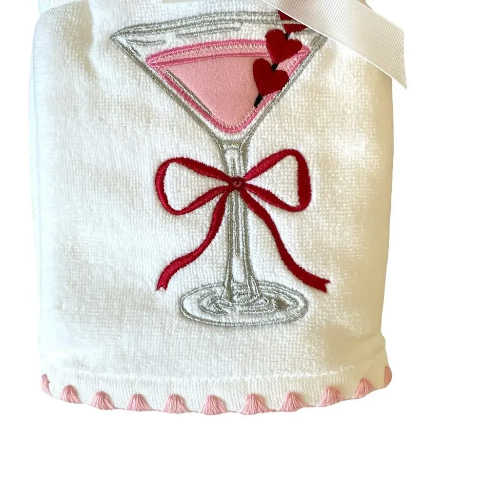 Kassadecor Pink Martini Valentine Hand Towels 18x28 Cotton Set of 2 Red Bow NEW